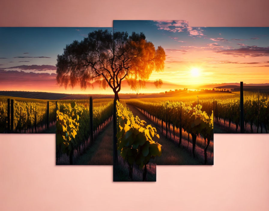 Lush Vineyard Sunset Multi-Panel Wall Art