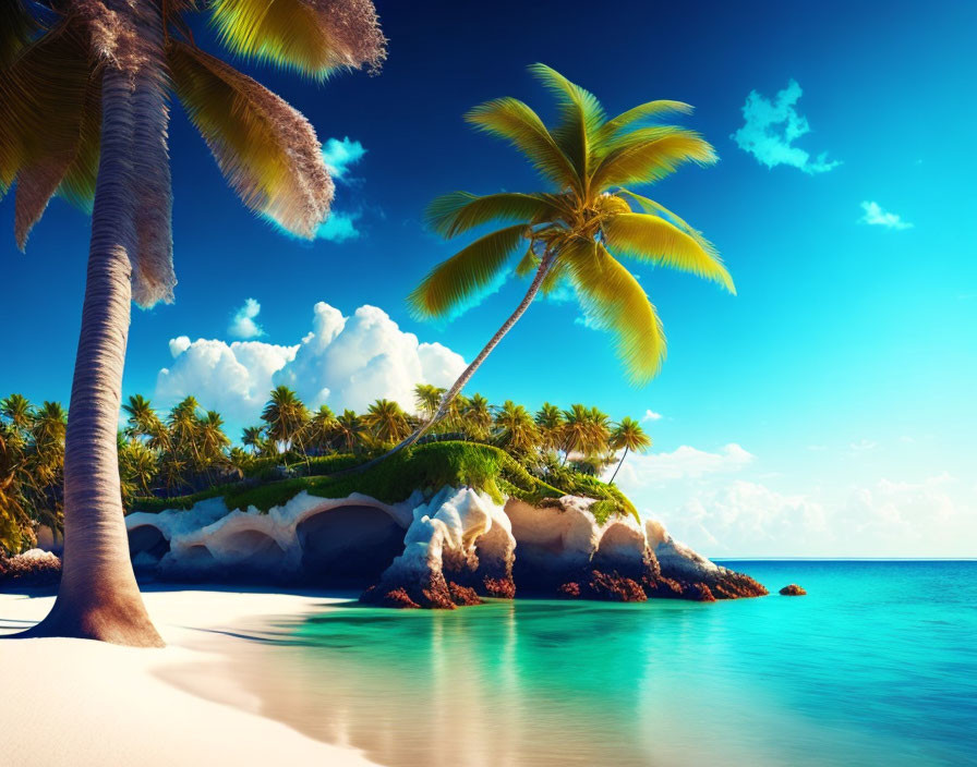 Tropical Beach Scene with Palm Trees and Turquoise Water