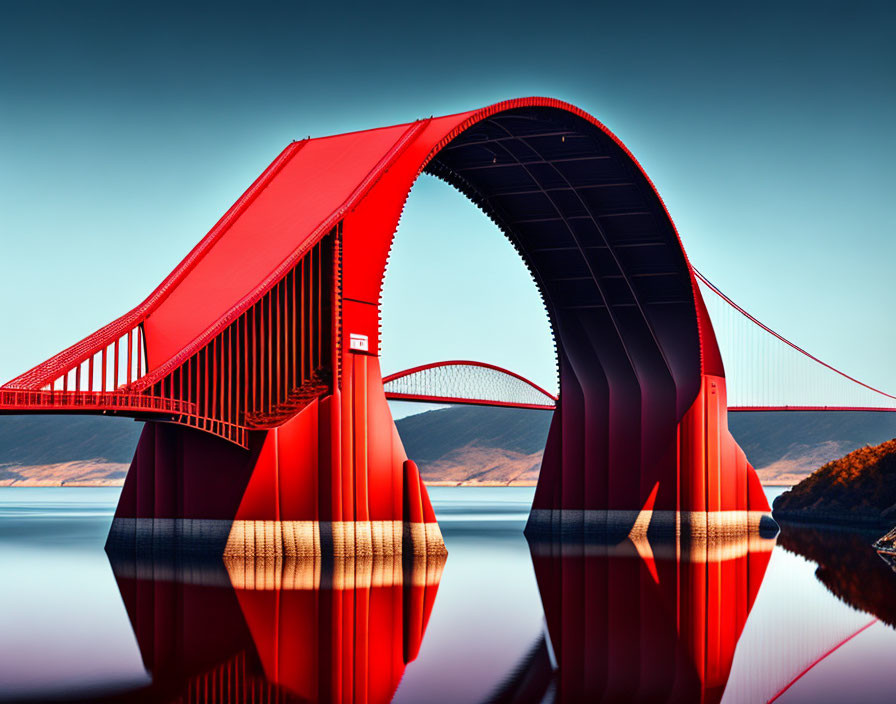 Red Arch Bridge Reflected in Tranquil Water