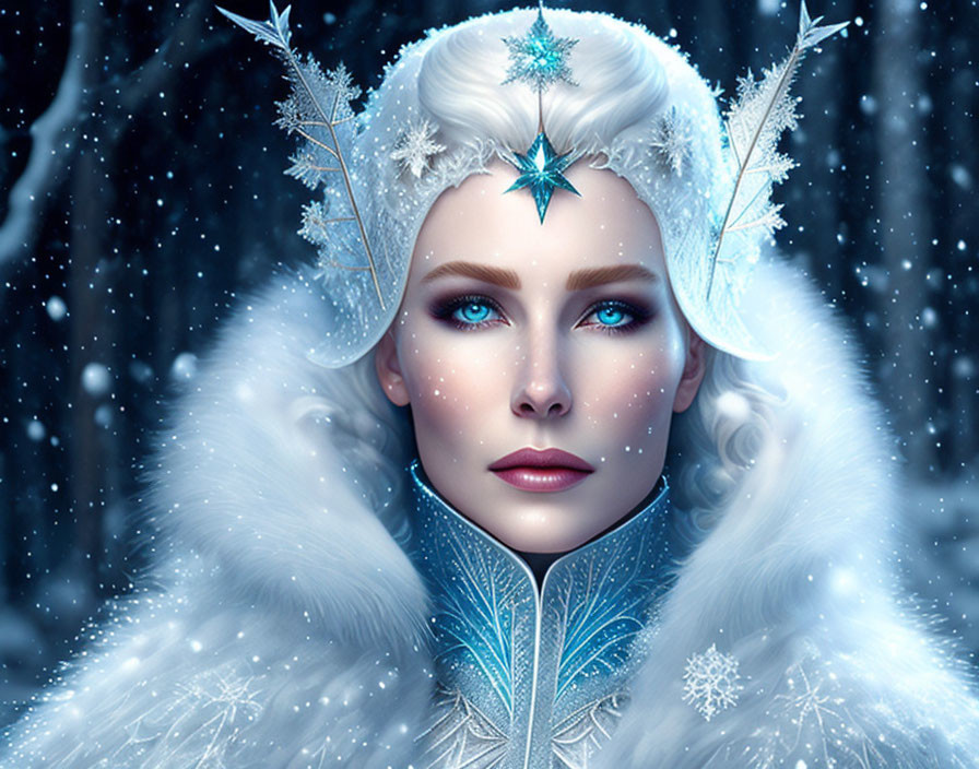 Fantasy Ice Queen with Icy Crown and Star Tiara