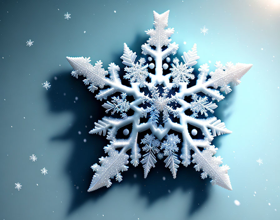 Detailed 3D Snowflake Graphic on Soft Blue Background