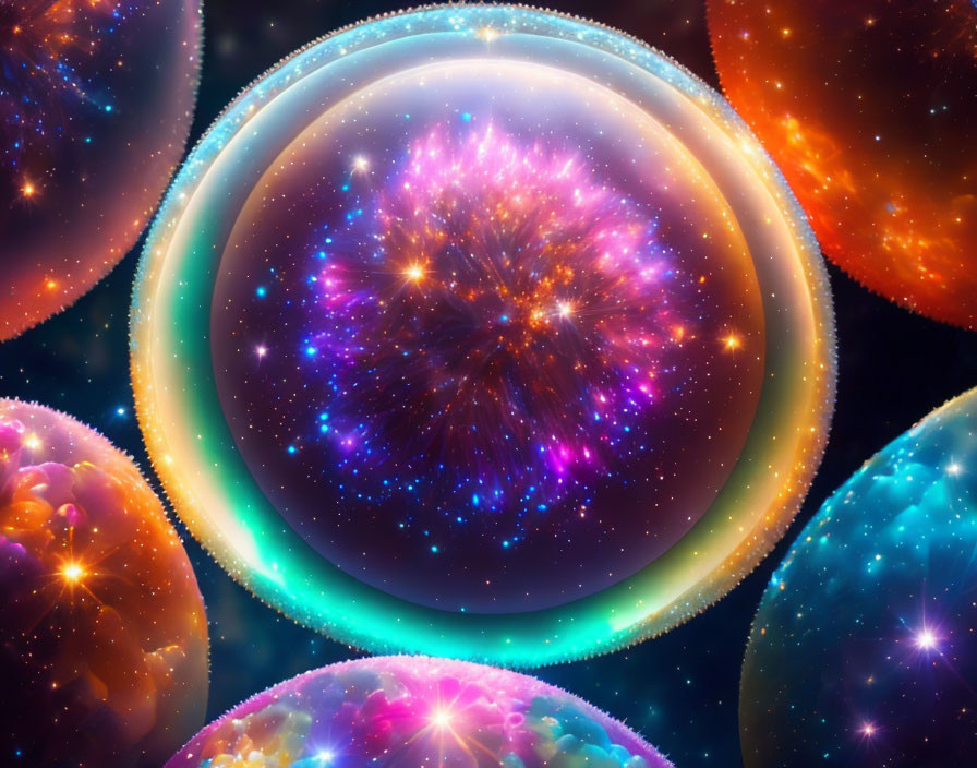 Colorful Cosmic Spheres Illustration with Stars and Nebulae