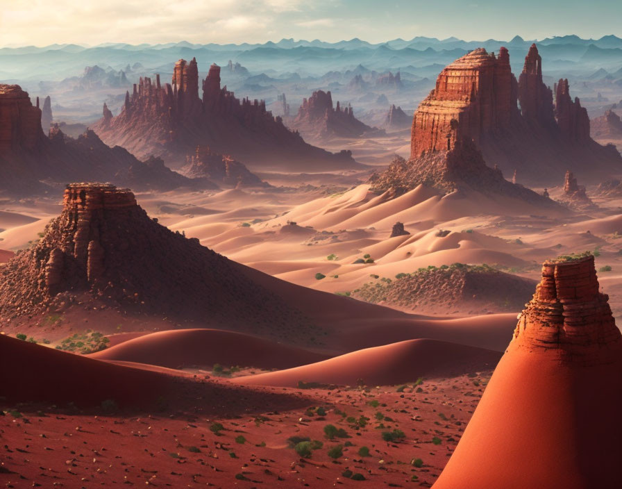 Desert landscape with sand dunes and rock formations