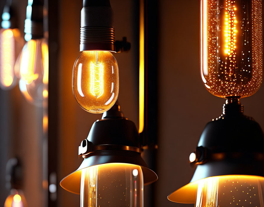 Warm Glow Vintage-Style Light Bulbs on Dark Background