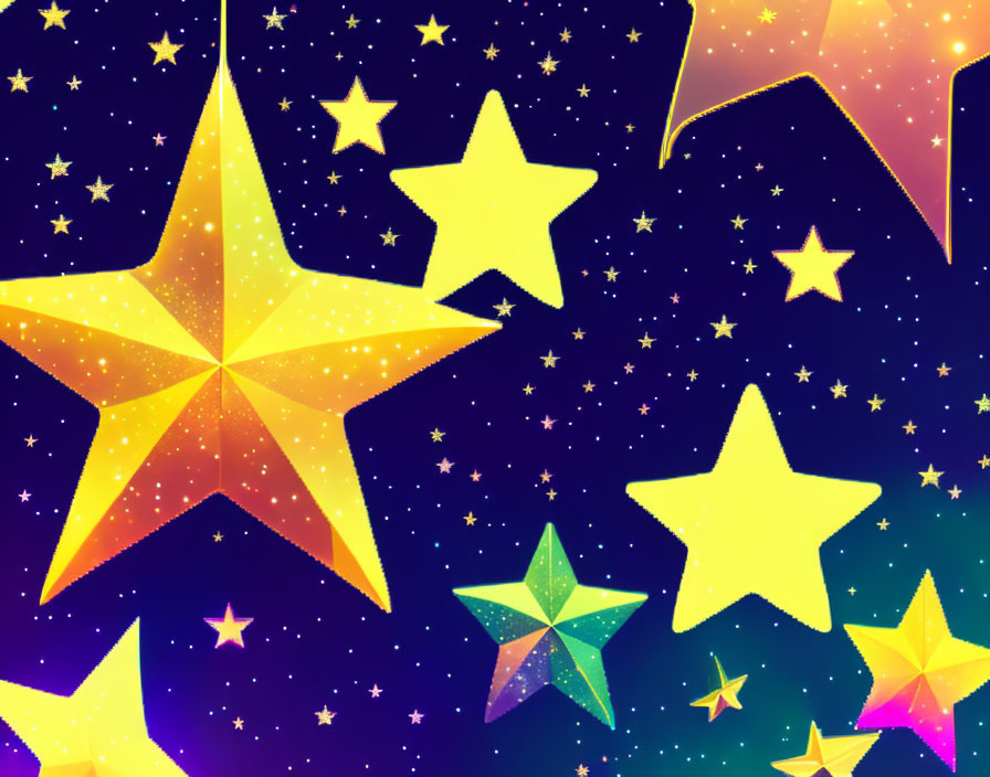 Colorful stars digital illustration on dark blue background