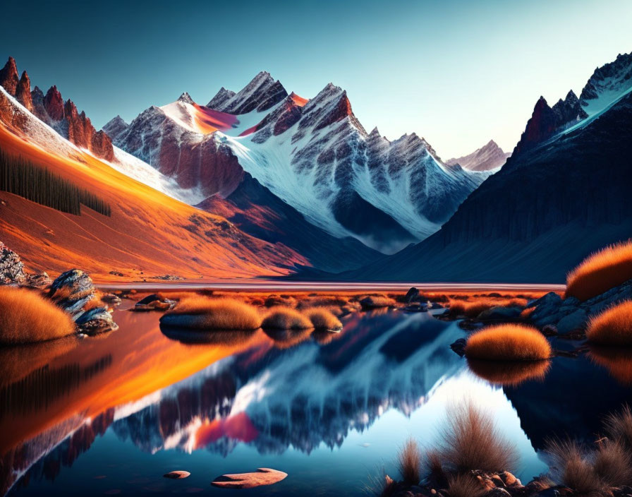 Tranquil Mountain Landscape at Dusk with Reflective Lake