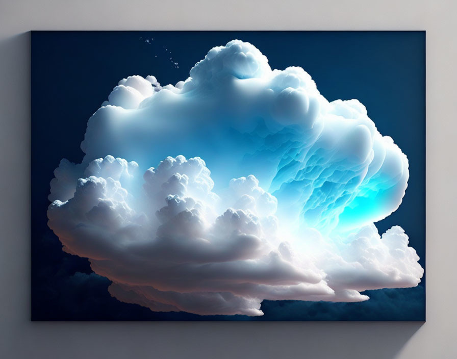 Digital artwork of luminous cumulus clouds on canvas