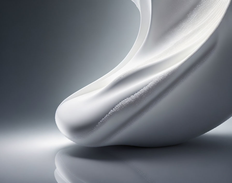 Swirling white structure with milk-like texture on grey gradient background