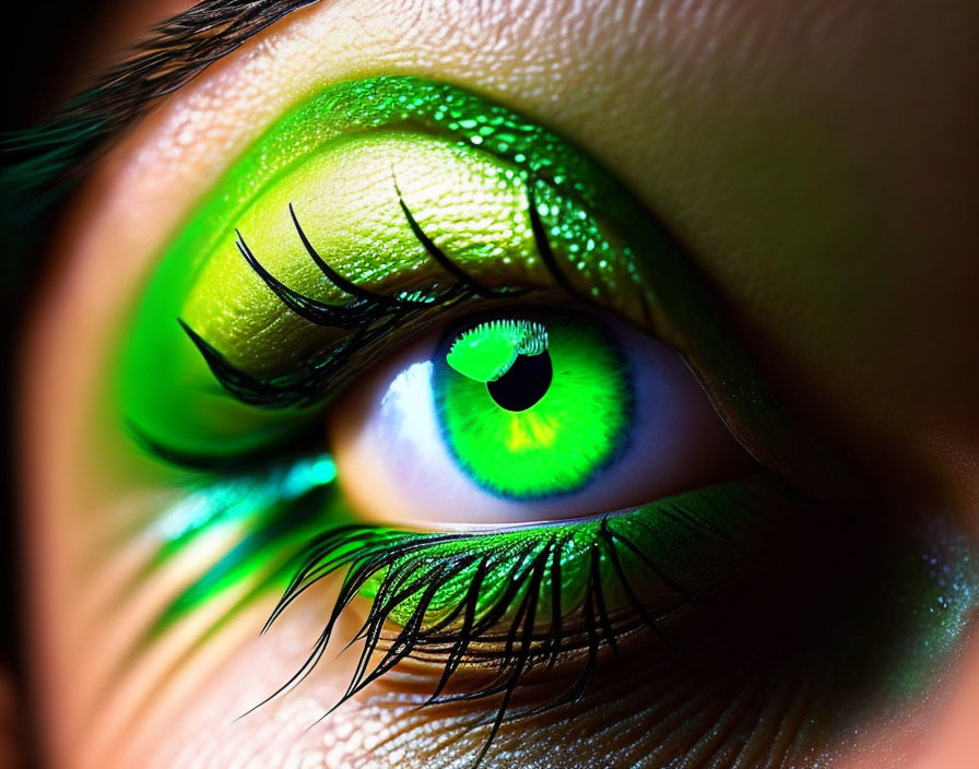 Detailed Close-Up of Vibrant Green Eyeshadow on Human Eye