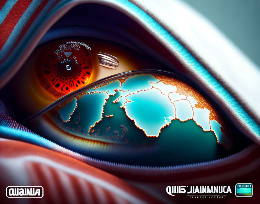 Eye Graphic Reflecting Glowing Earth Map in Vibrant Colors