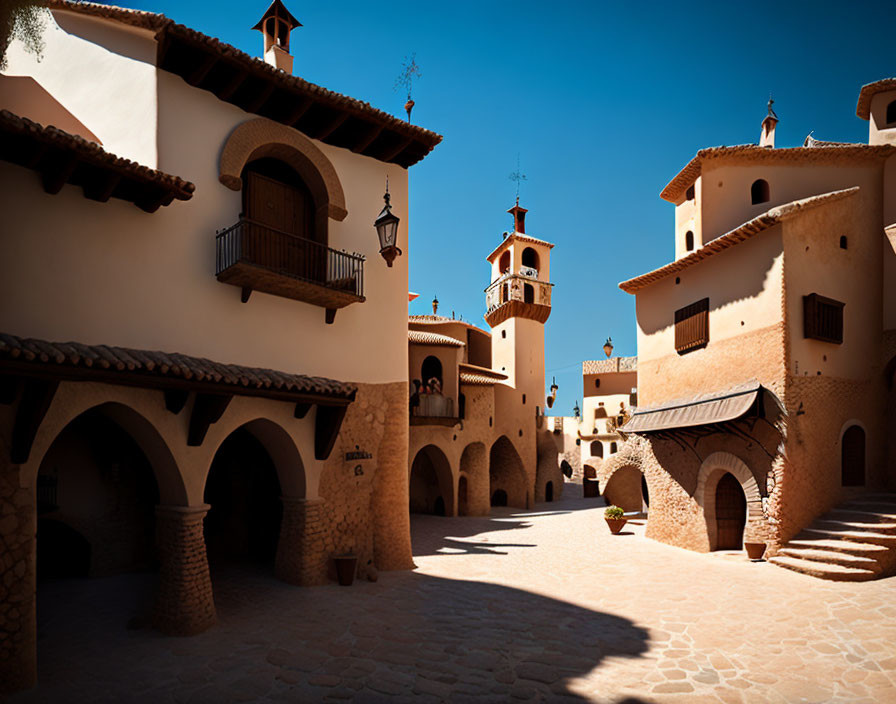Mediterranean Style Architecture with Terracotta Buildings and Bell Towers