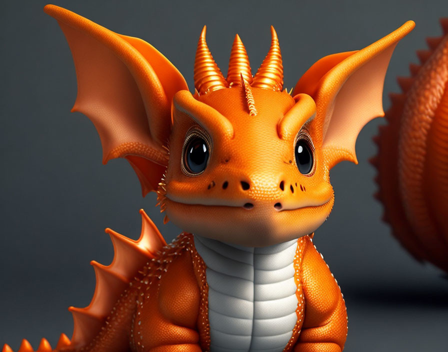 Stylized cute orange dragon with large eyes and wings