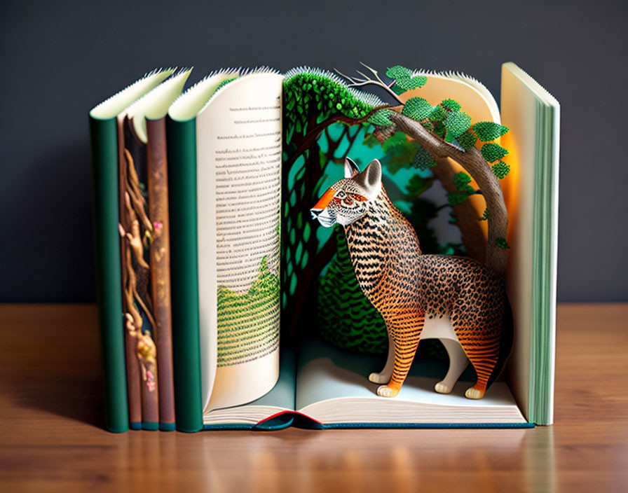 Intricate Jungle Pop-Up Book with 3D Tiger & Paper Trees