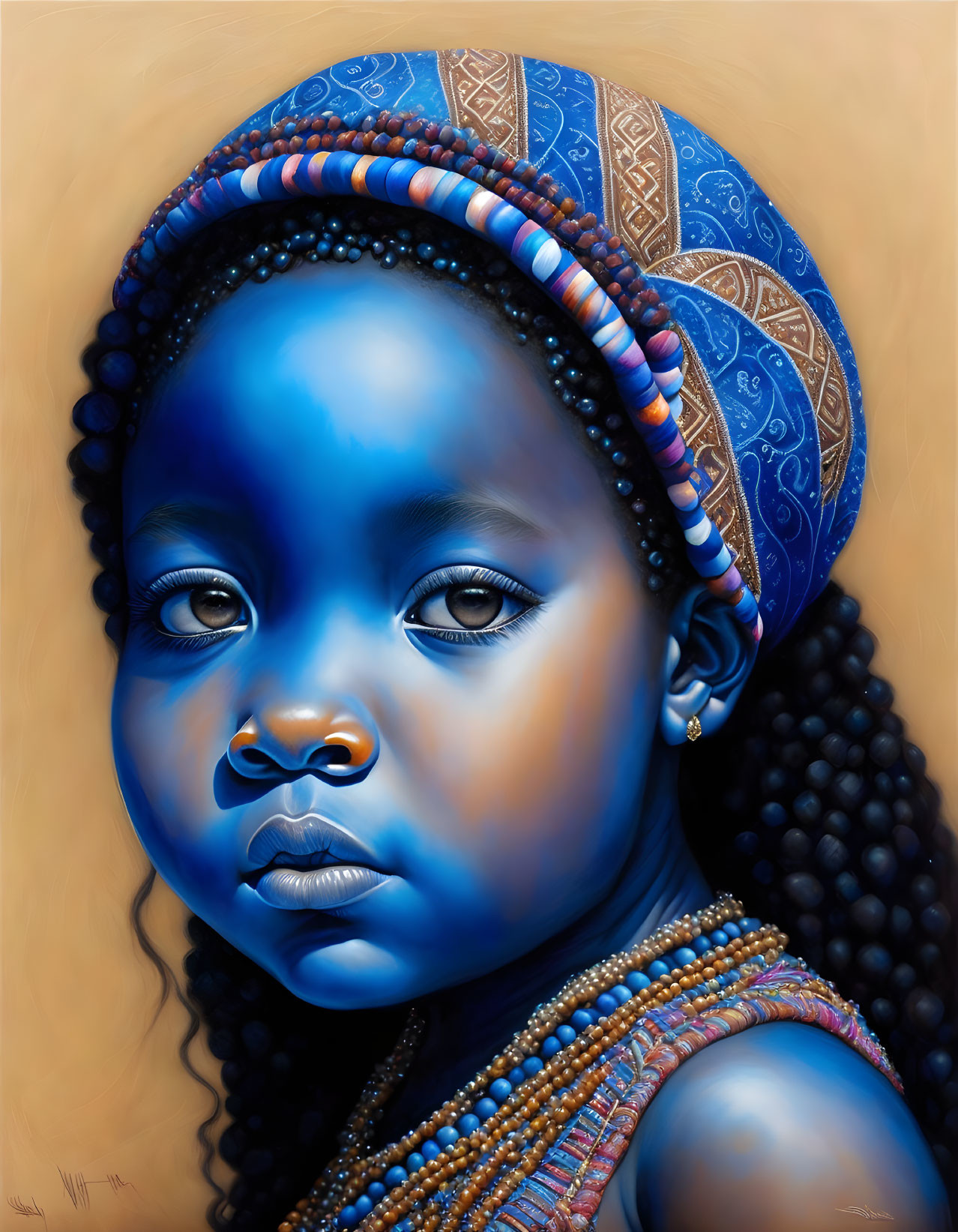 Young Girl Portrait with Striking Blue Elements