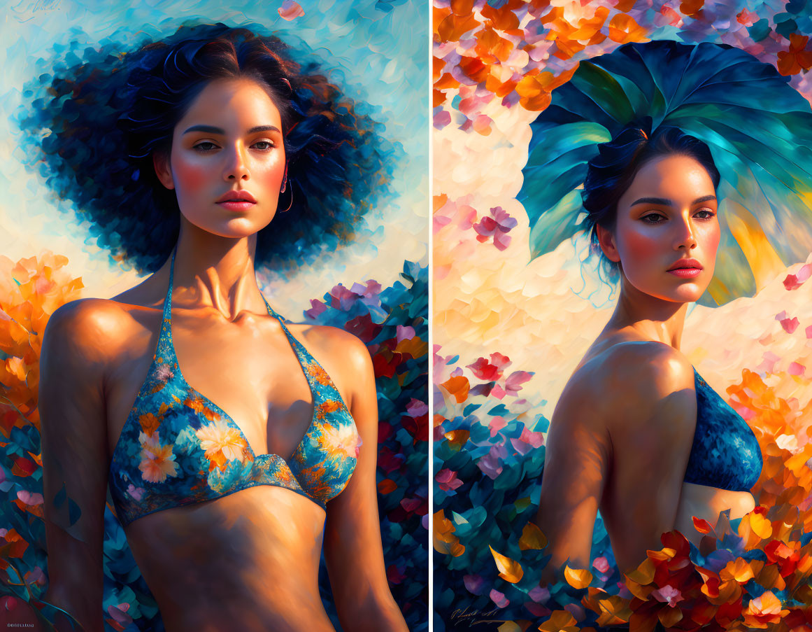 Colorful Floral Backgrounds Enhance Woman Portraits