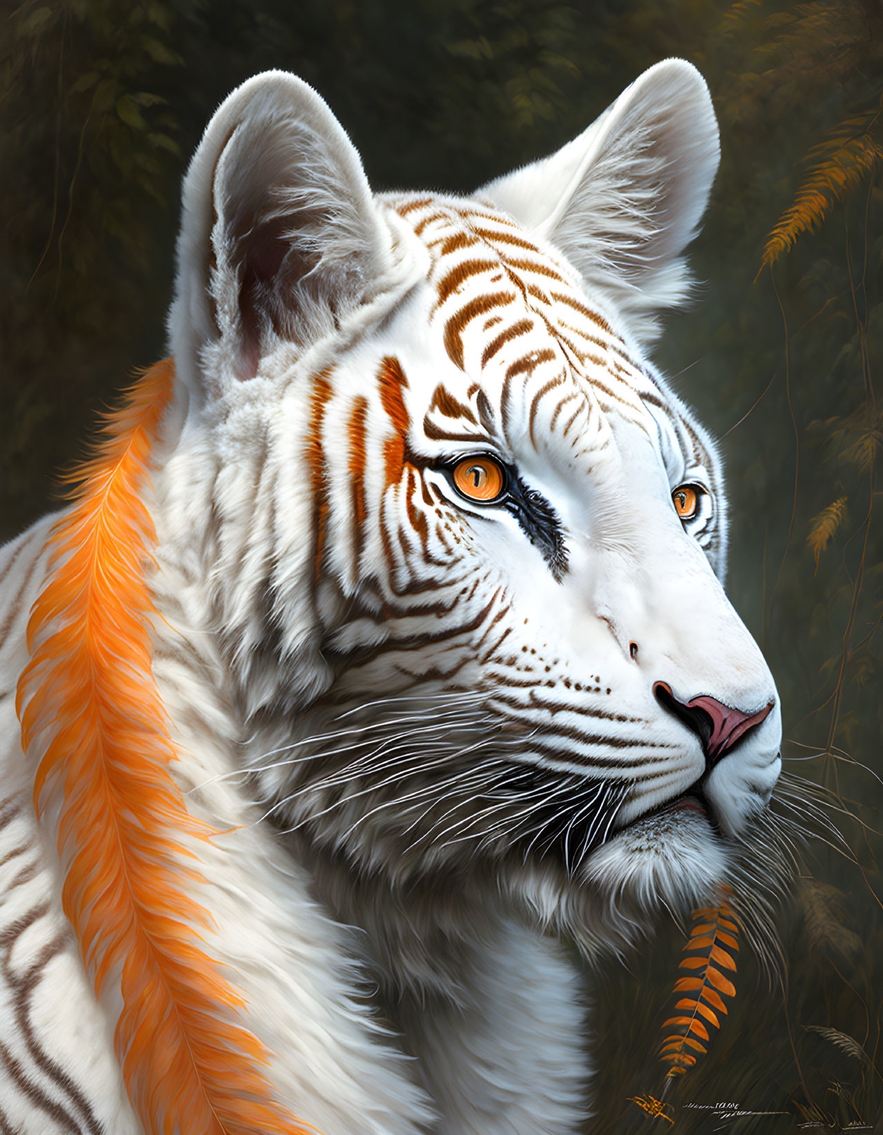 White Tiger with Blue Eyes and Orange Fur in Natural Setting