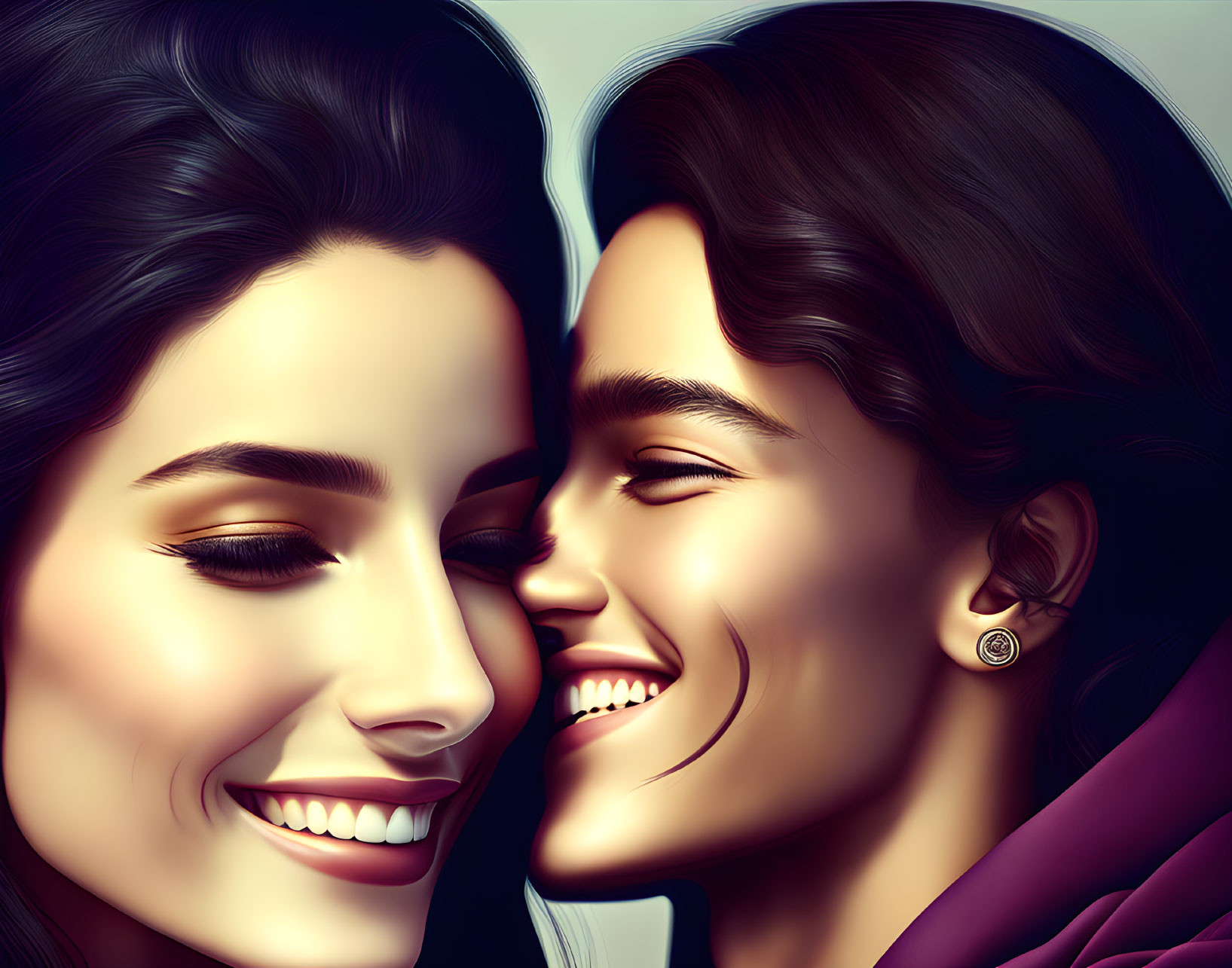 Two Smiling Women with Dark Hair Showing Happiness and Affection