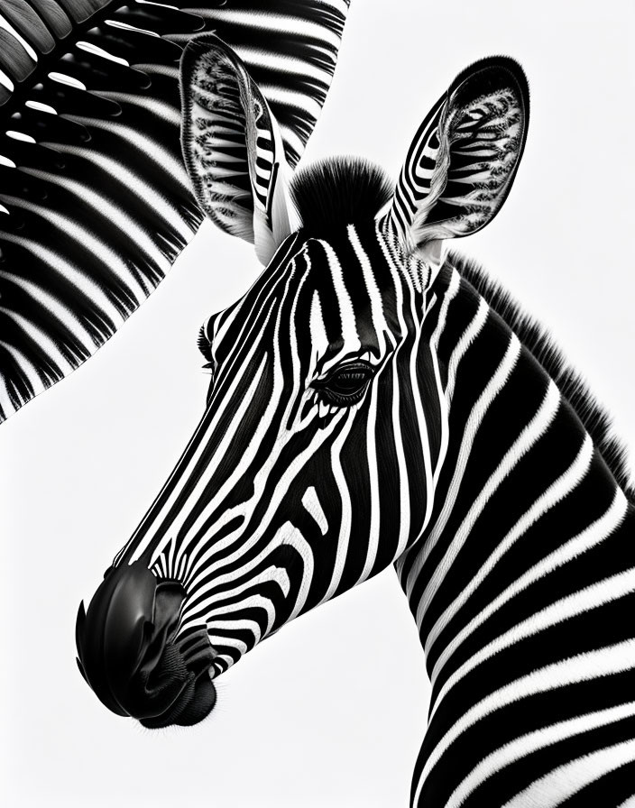 Zebra head and neck close-up with striped body in background