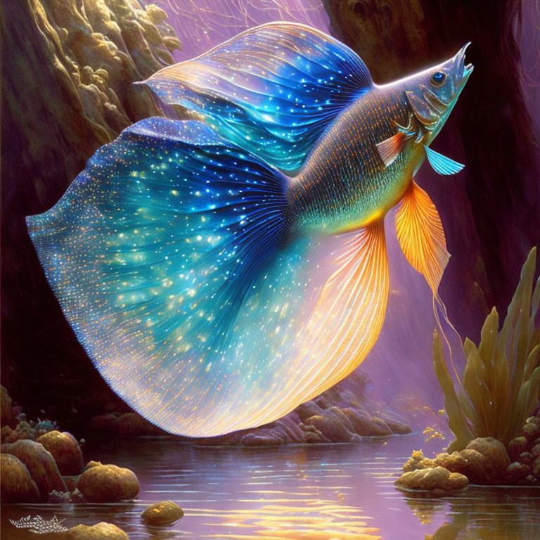 Colorful Fantastical Fish Swimming in Underwater Scene