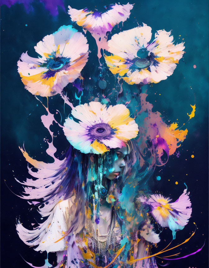 Colorful Abstract Artwork Featuring Human and Floral Fusion