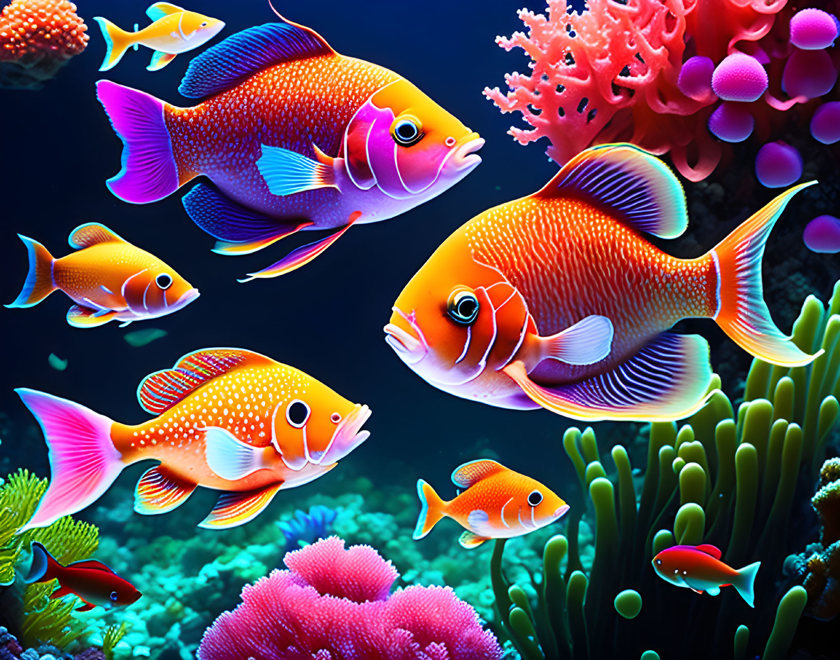 Vibrant tropical fish and coral reefs in underwater ecosystem