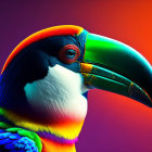 Colorful Toucan Close-Up on Purple and Orange Gradient Background