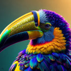 Colorful Toucan Artwork with Detailed Feathers & Rainbow Beak