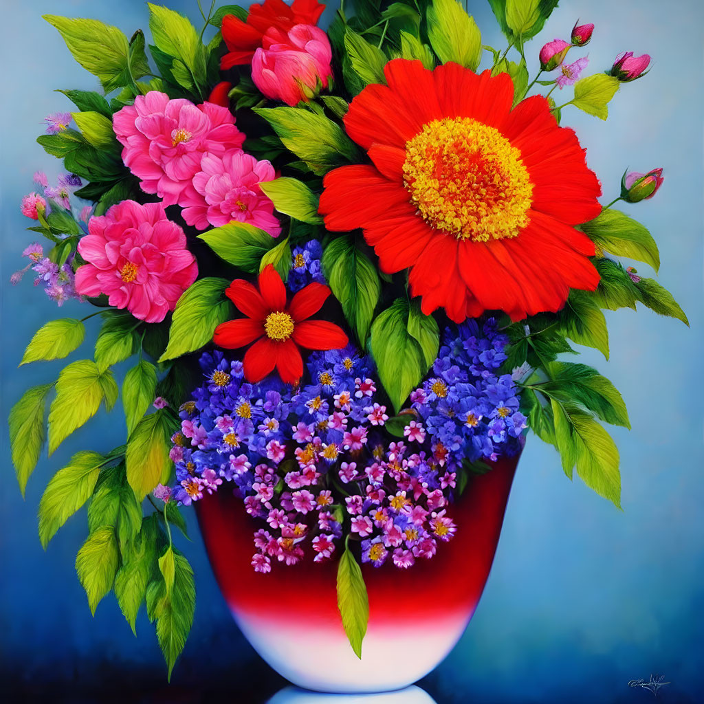 Colorful Floral Arrangement in Red, Pink, and Purple Blossoms