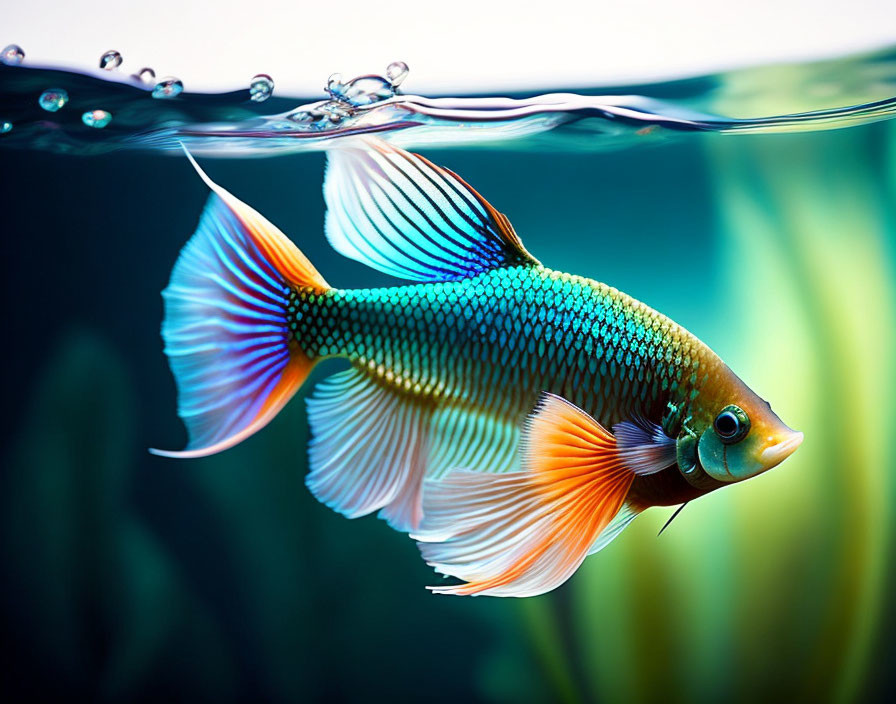 Colorful Fish Swimming Gracefully with Bubbles