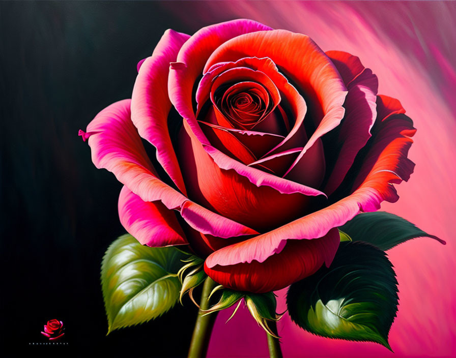 Vibrant red and pink rose on gradient background.