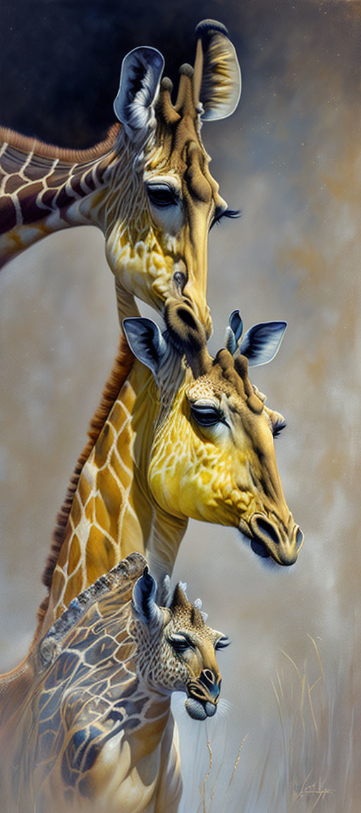 Two Giraffes Sharing a Tender Moment in Soft Hazy Setting