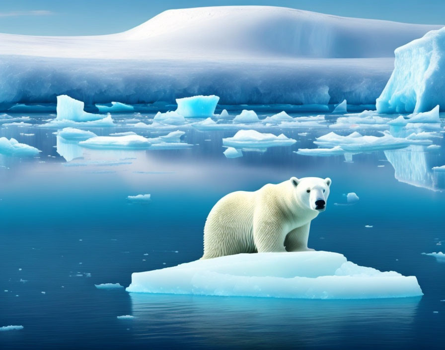 Polar bear resting on ice floe in icy blue sea