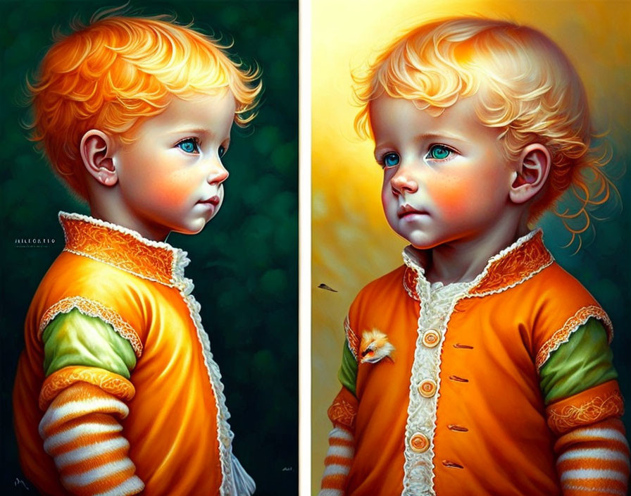 Child with Curly Orange Hair in Vibrant Outfit Illustration