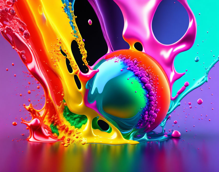 Colorful Abstract Image with Liquid Splashes and Spherical Shapes