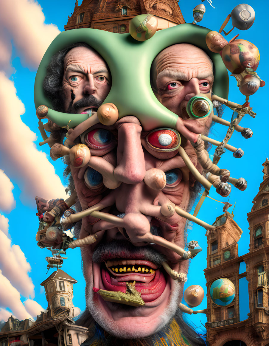 Surreal Artwork: Distorted Face with Multiple Features