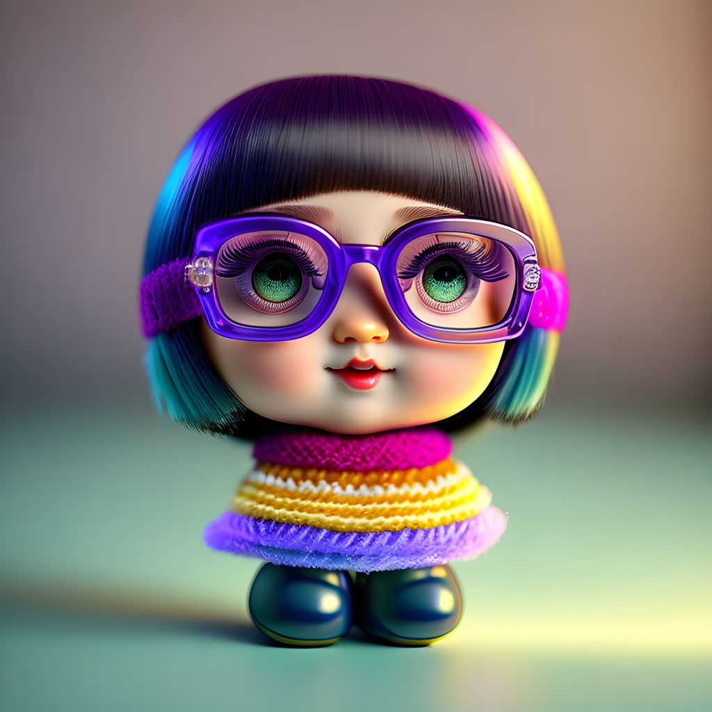 Colorful Hair & Oversized Glasses on Cute 3D Character