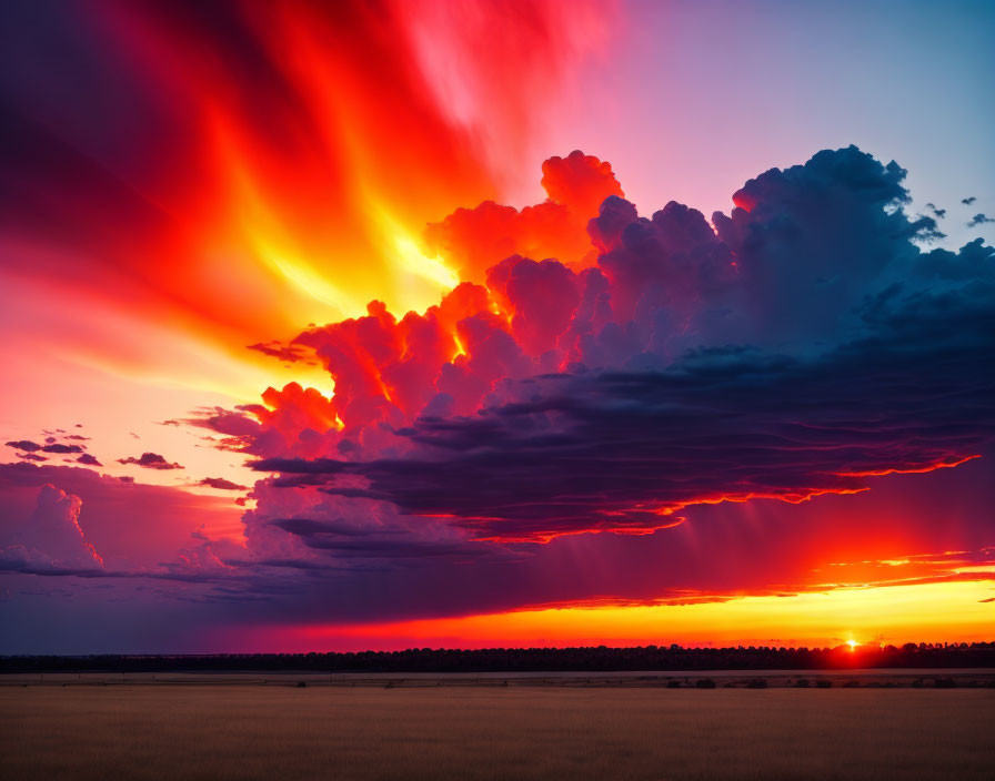 Colorful sunset with red and orange clouds over serene horizon