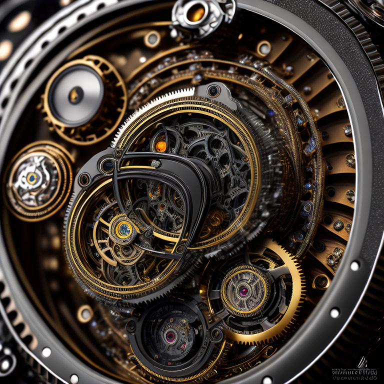 Detailed Close-Up of Golden-Accented Mechanical Watch Movement