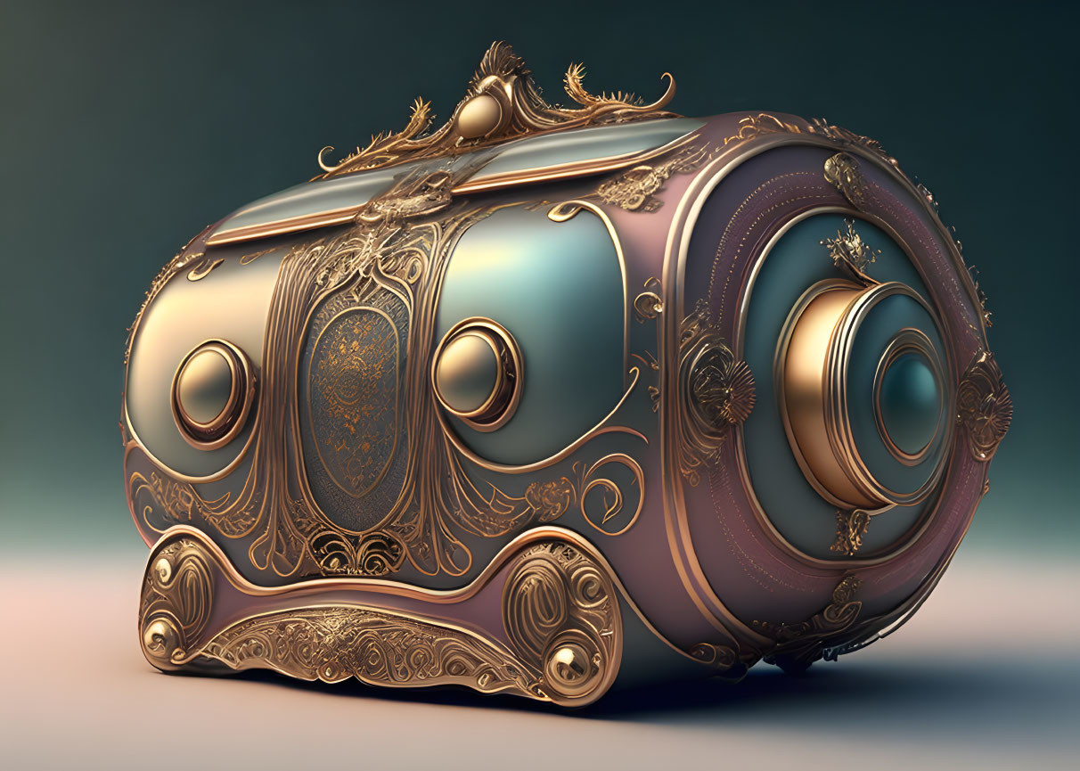 Ornate Baroque-style Gold and Teal Camera Rendering