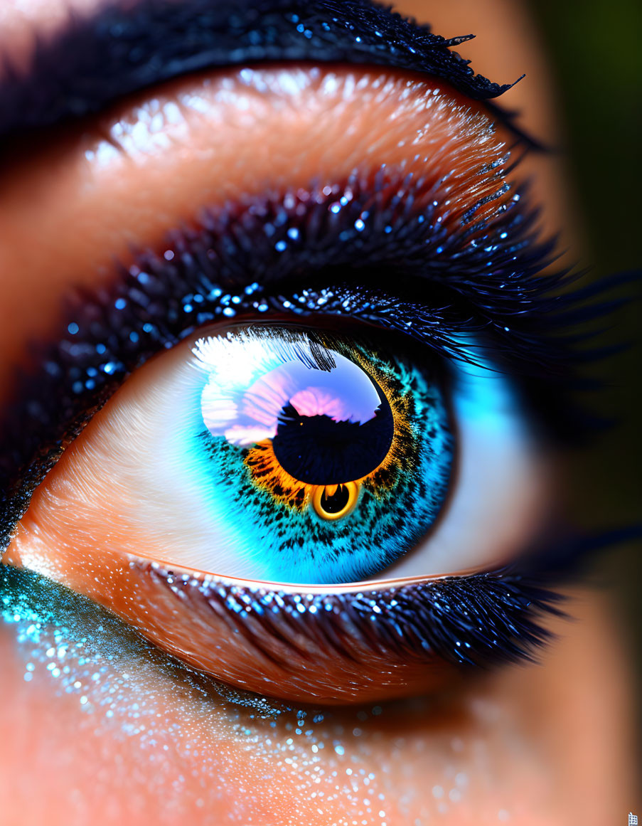 Detailed Close-Up of Striking Blue Iris with Black and Orange Patterns