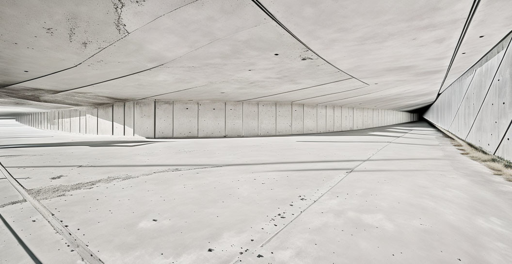 Wide Modern Concrete Tunnel with Vanishing Point Perspective & Sunlight