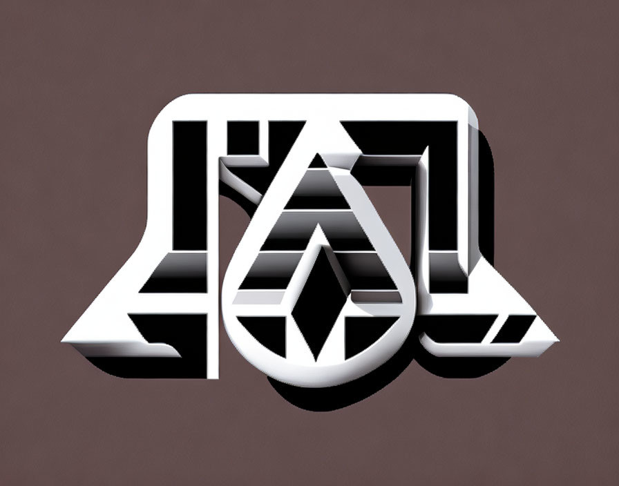 Monochrome geometric logo with 3D illusion on brown background