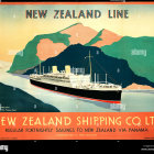 Classic Ocean Liner Travel Poster in Red, Green, and Black