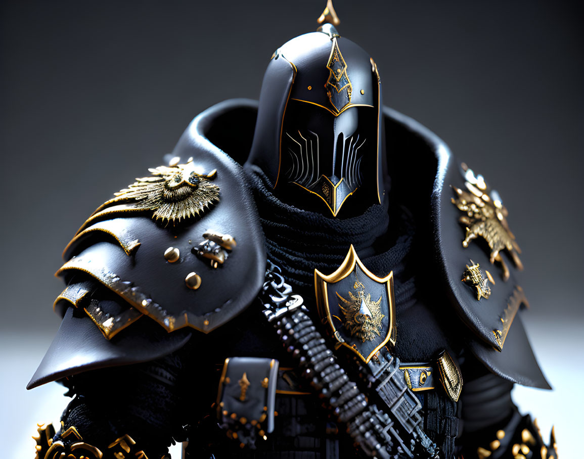 Detailed 3D Rendering of Medieval Knight in Black and Gold Armor