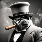 Sophisticated cat in top hat, monocle, bow tie, smoking cigar