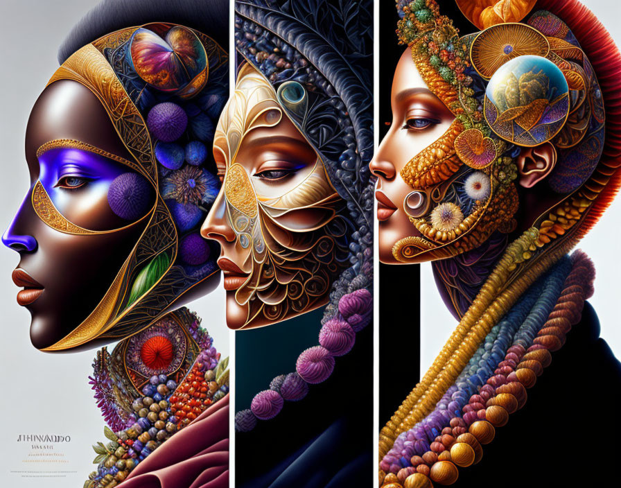 Intricate Stylized Women Portraits with Organic and Cosmic Motifs