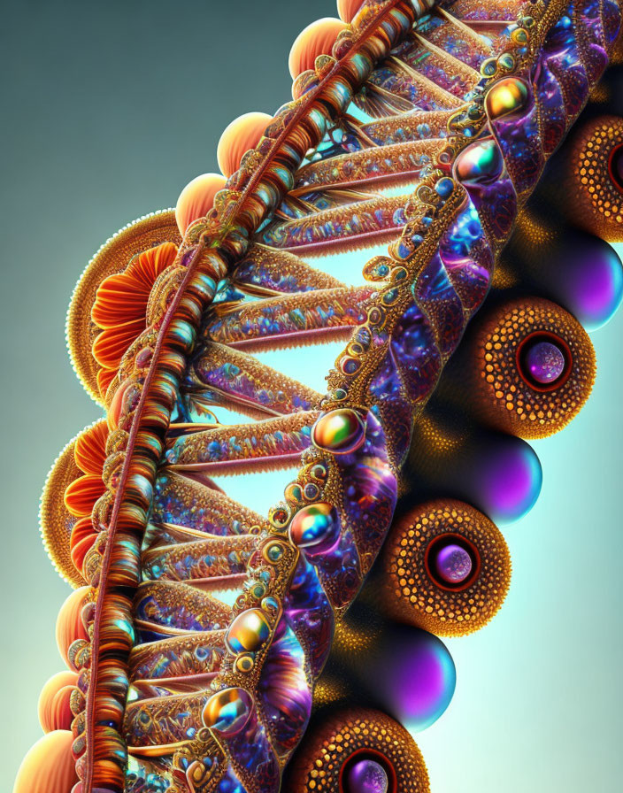 Colorful 3D fractal art with spiraling structure and iridescent textures