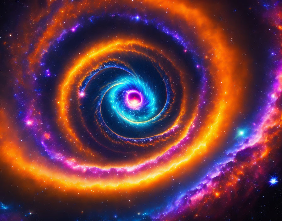 Colorful Spiral Galaxy Artwork with Stars and Nebulae in Blue, Purple, and Orange