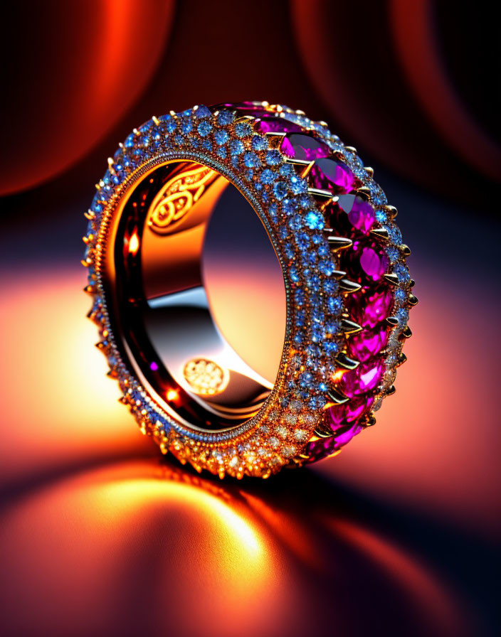 Luxurious Pink Gem and Diamond Ring on Warm Orange Background