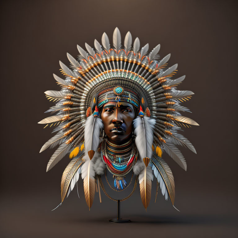 Detailed 3D Illustration of Native American Chief's Headdress